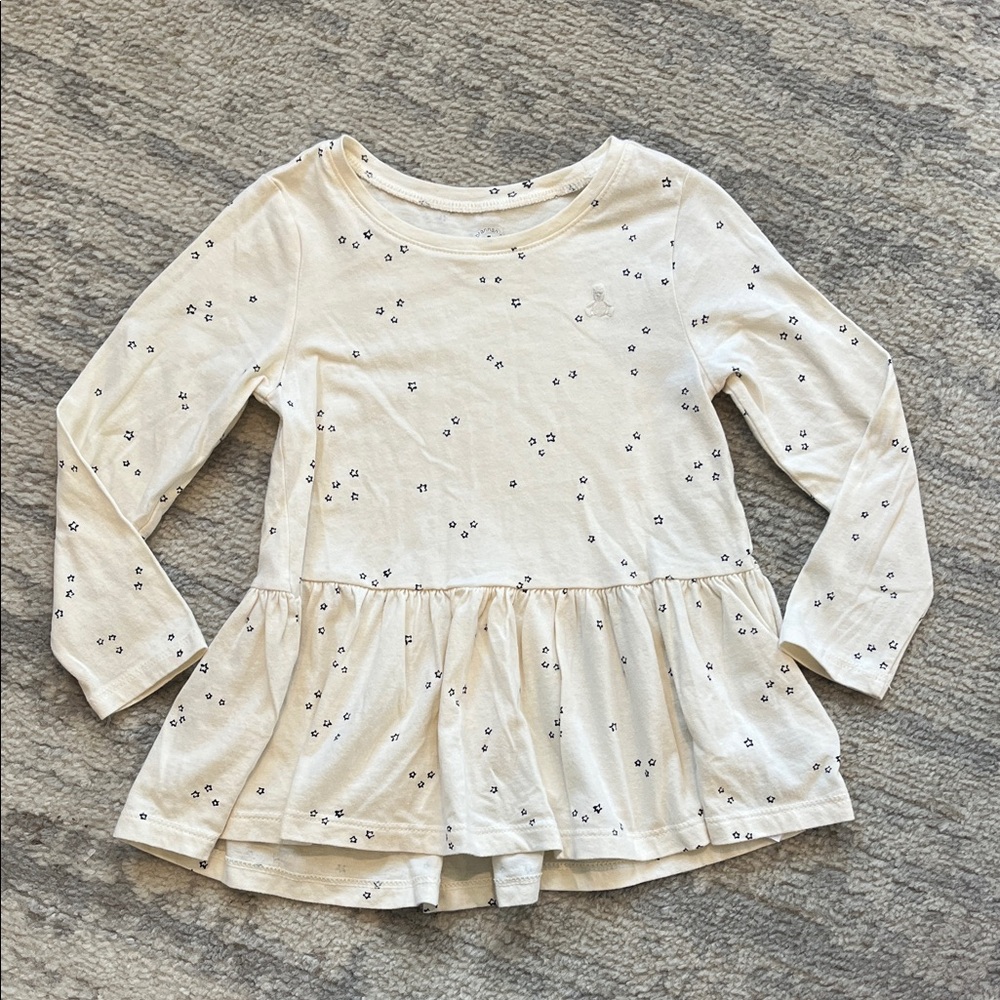 GAP Cream Long-Sleeve Peplum Top with Navy Dots